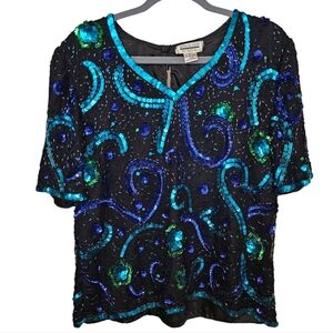 Vintage Silk Glitter Sequins Blouse
